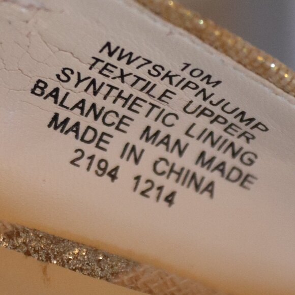 Nine West Sz 10 Espadrille Wedge Silver Metallic Stripe Gold Trim Textile Upper - Picture 7 of 16